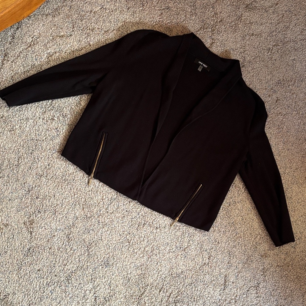Nine West Black Sweater Blazer with Gold Accent Zippers